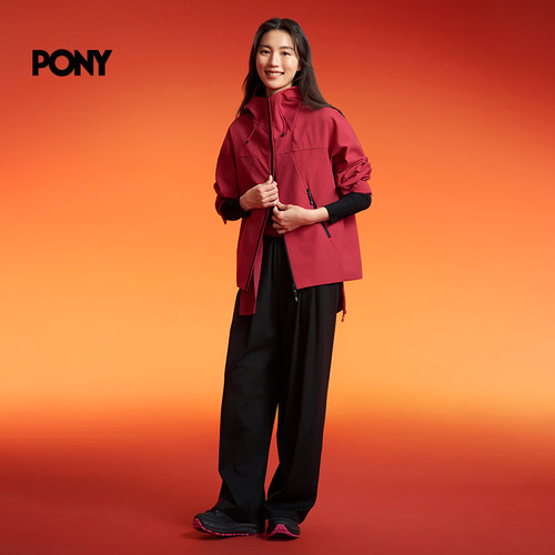 PONY女士针织长裤宽松阔腿户外运动高弹显瘦休闲裤 - 图0