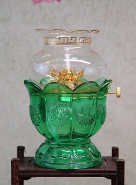八吉祥琉璃供佛油灯莲花灯家用供灯液体酥油灯佛灯长明灯灯座摆件