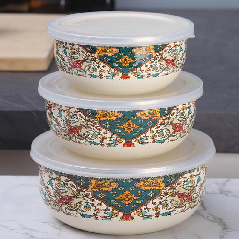 欧丽家珐琅搪瓷保鲜碗搪瓷带盖冰箱保鲜碗老式怀旧复古泡面碗带盖,淘宝优惠券,粉丝福利购,淘宝优惠卷