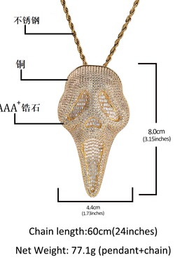 铜镶锆石尖叫骷髅头hiphop吊坠个性新潮夸张说唱满钻嘻哈男女项链