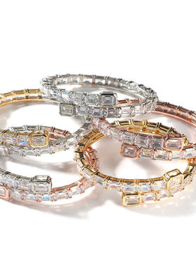 欧美简约多色嘻哈百搭情侣手镯满钻时尚单颗锆石个性潮人小众手环