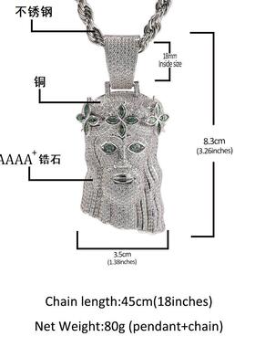 复古四叶草皇冠人像吊坠潮酷百搭嘻哈铜镶锆石高级感长款项链