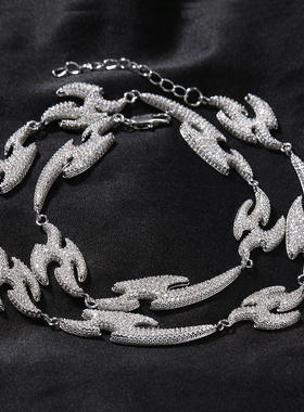 飞燕嘻哈项链欧美铜镶锆石几何不规则潮牌锁骨链男女百搭小众饰品