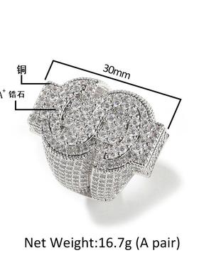 铜镶锆石美元符号满钻嘻哈戒指小众设计个性男士指环电镀工艺饰品