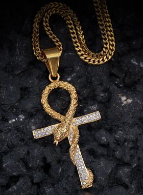 欧美镶钻钥匙街舞配饰十字架吊坠