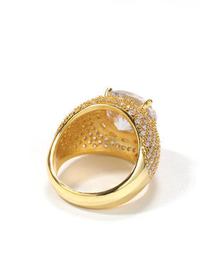 欧美嘻哈大钻圆弧形戒指铜镶锆石街头百搭男士食指戒个性时尚指环