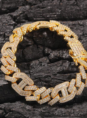 14mm高品质满钻男士嘻哈项链铜镶锆石不规则3:1大金链Hiphop手链