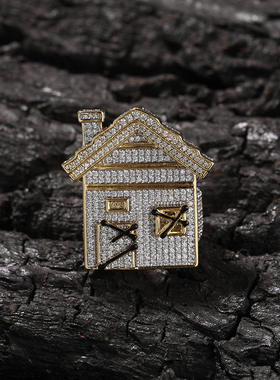 个性潮流小众房子造型闪亮戒指潮牌男士铜镶锆石嘻哈hiphop指环