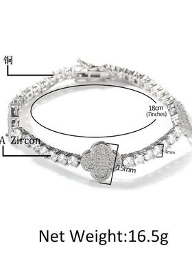 15mm宽大花四叶草拼接锆石网球链潮手链男女同款高级感风嘻哈项链