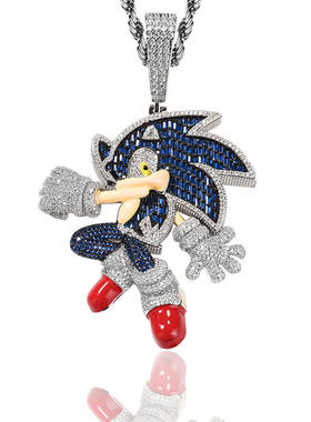 刺猬索尼克嘻哈吊坠卡通动漫铜镶锆石潮流项链男女百搭古巴链