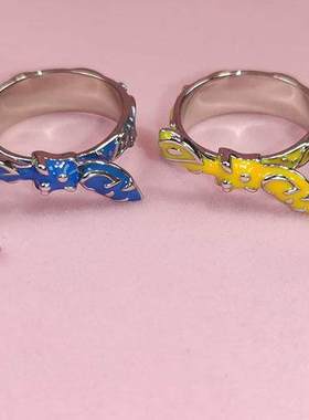 欧美新款其他嘻哈情侣环保铜材质滴油腰果花创意小众in时尚戒指