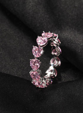 欧美时尚嘻哈戒指个性单排爱心锆石情侣指环百搭小众简约潮食指戒