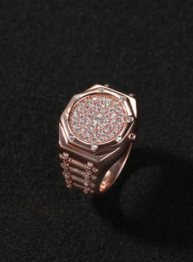 嘻哈朋克AP表戒指铜镶锆石ins风高级感个性潮流男士hiphop指环