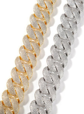 28mm宽铜镶锆石古巴链条密钻嘻哈男士项链满钻锁骨链潮流夸张手链