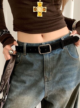 棕色复古磨砂麂皮腰带女2025年韩版ins风高级感配牛仔裤显瘦皮带
