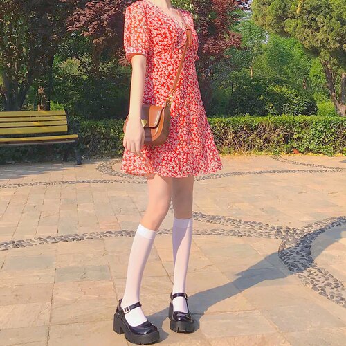 新款韩国小皮鞋女英伦镂空学院风复古玛丽珍大头鞋高跟粗跟平底 - 图1