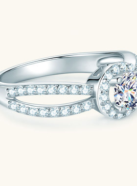 新款时尚圆包双臂微镶仿真莫桑钻石婚戒0.5克拉钻戒轻奢情侣戒指