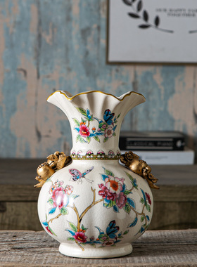 创意新中式陶瓷花瓶装饰品家居玄关装饰客厅美式复古花插花器摆件