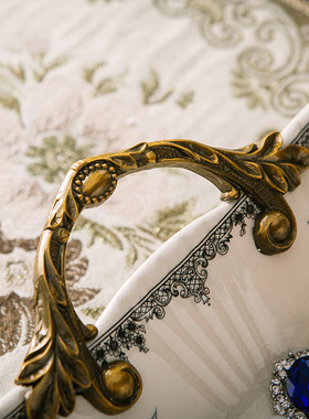 厂家直销欧式奢华别墅茶几陶瓷水果盘高级感轻奢美式陶瓷双耳托盘