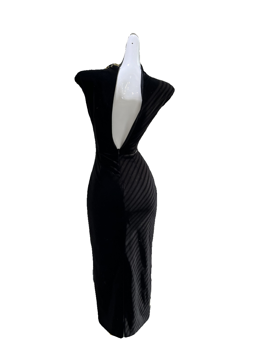 黑色新中式国风旗袍连衣裙女冬季长裙气质高级感复古丝绒礼服裙子
