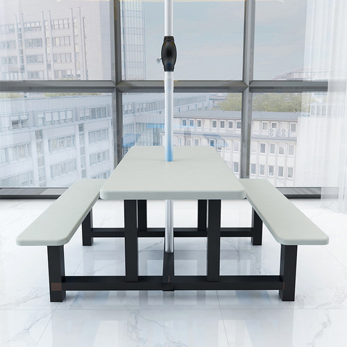 玻璃钢连体餐桌组合插伞公司员工饭堂餐桌餐厅四位定制食堂餐桌椅 - 图0