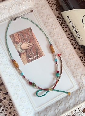 敦煌｜原创撞色浓郁色系蝴蝶结项链复古设计感时尚秋冬多巴胺色系