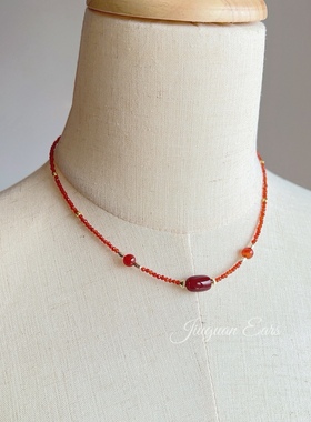 酒馆原创红色新年汉服项链简约锁骨链红玛瑙复古文艺