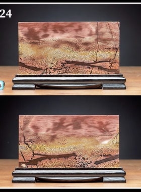 广西国画石草花石奇石24.5×15CM带底座方形小薄片摆件GF21-30