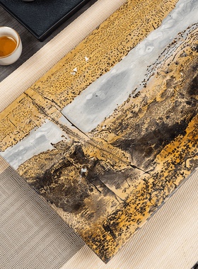 广西天然国画石奇石草花石整料精雕 山水纹轻奢茶盘 送礼收藏佳品