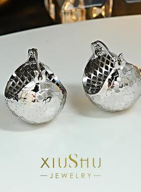 灯球波光粼粼925纯银立体女耳钉