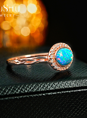 时尚蓝色欧泊石气质925银戒指