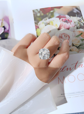 豪镶精工925银16克拉粉钻色戒指