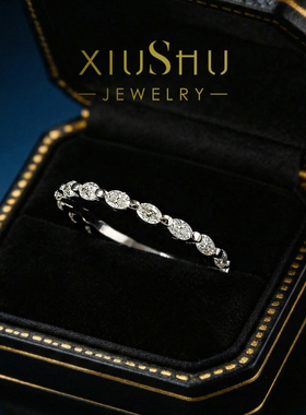 满圈密镶D色莫桑石925银戒指