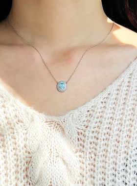 《晶蓝多瑙河 》海蓝宝色925银锁骨项链小清新吊坠首饰套装日常款