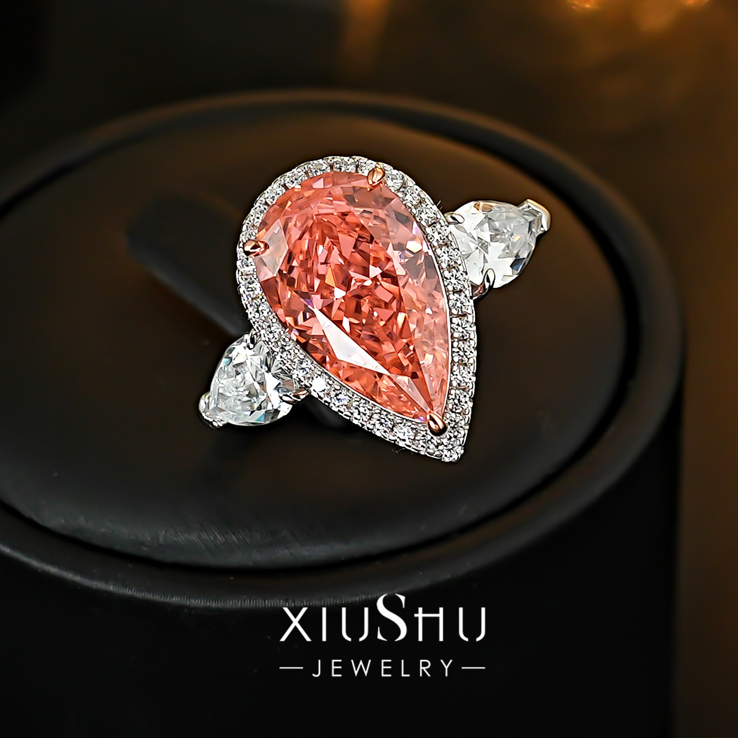 Gentle padparadscha pink and orange 925 silver ring
