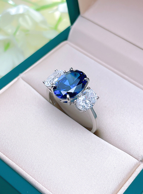 皇家蓝色三石款925纯银戒指