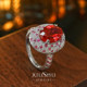 Cultured pigeon blood ruby 925 silver ring