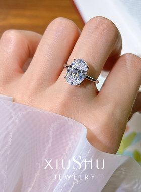 轻奢鸽子蛋925银椭圆戒指镶嵌