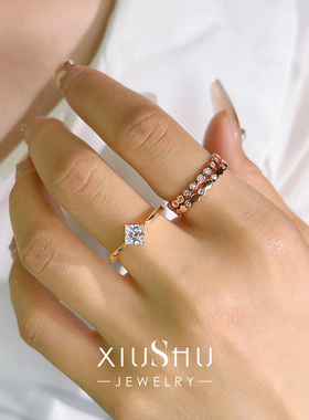 时尚公主方气质小巧925银戒指