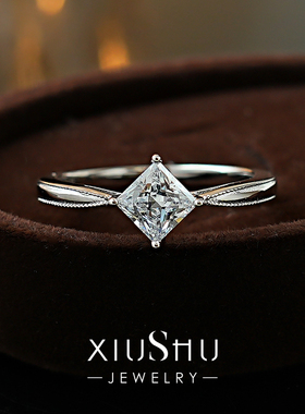 简简单单高级感925银公主方钻戒