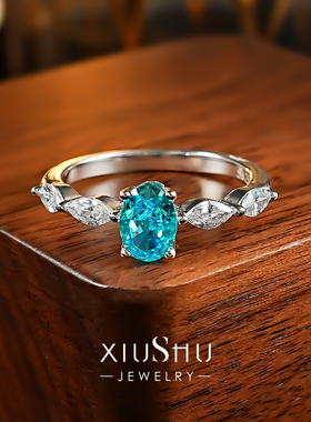 1ct海蓝宝色小鸽子蛋925银戒指