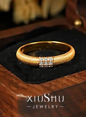 中古风金属拉丝925银戒指镶嵌