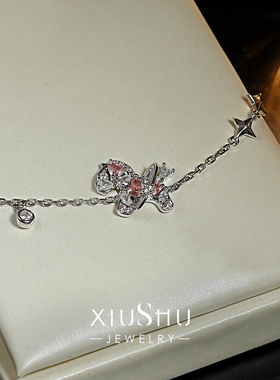 超好戴！粉钻色小马细链条手链