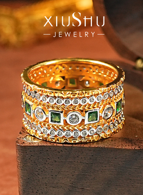 中古风黄金色vintage925银排戒