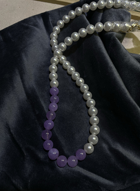 正品施家珍珠正圆项链紫锂辉天然石颈链2024新款紫色饰品礼物证书