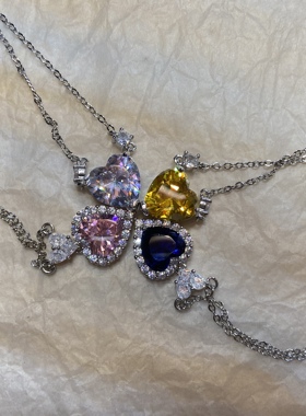 花花绿绿各种石头莫桑银项链爱心设计款银饰品