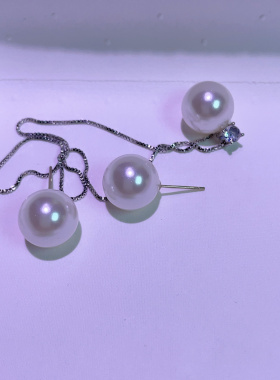 【清仓】强光正大圆珠12mm吊坠送随意抽拉银项S925银针珠珠耳钉女