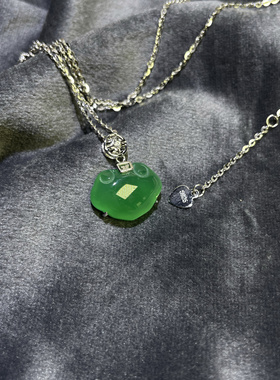 品牌古风S925银镂空平安扣天然玉髓项链厚镀金通体银礼物典雅银饰