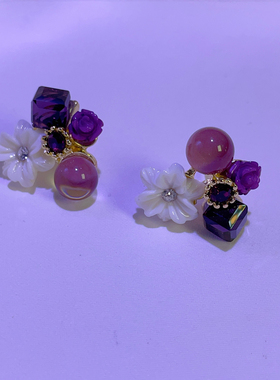 超美手工耳环女轻奢高级夏天新款爆款小众独特耳钉紫色夏季耳饰