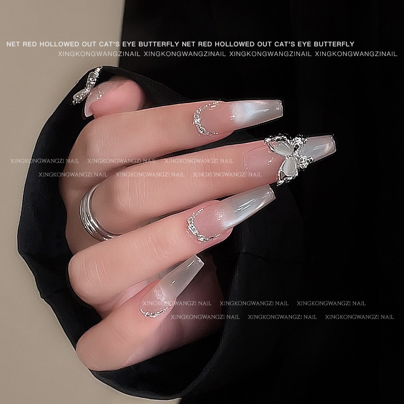 猫眼蝴蝶合金美甲饰品网红立体镂空银粉色合金钻石指甲配饰单颗装,淘宝优惠券,粉丝福利购,淘宝优惠卷